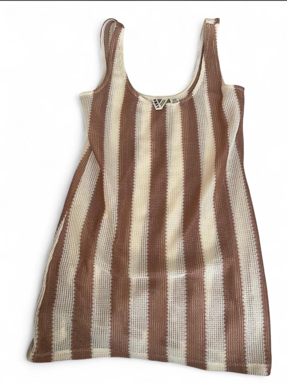 Roxy Striped Knit Swim Coverup in Brown and Cream